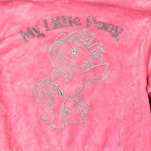 Dolls Kill My Little Pony Velour Cropped Track Jacket Women's M Pink Rhinestone - Picture 10 of 14